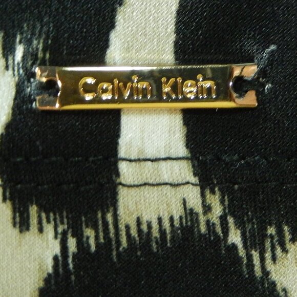 Calvin Klein Black White & Taupe Sleeveless Knotted V-Neck 1X Career Shell EUC - Picture 7 of 10